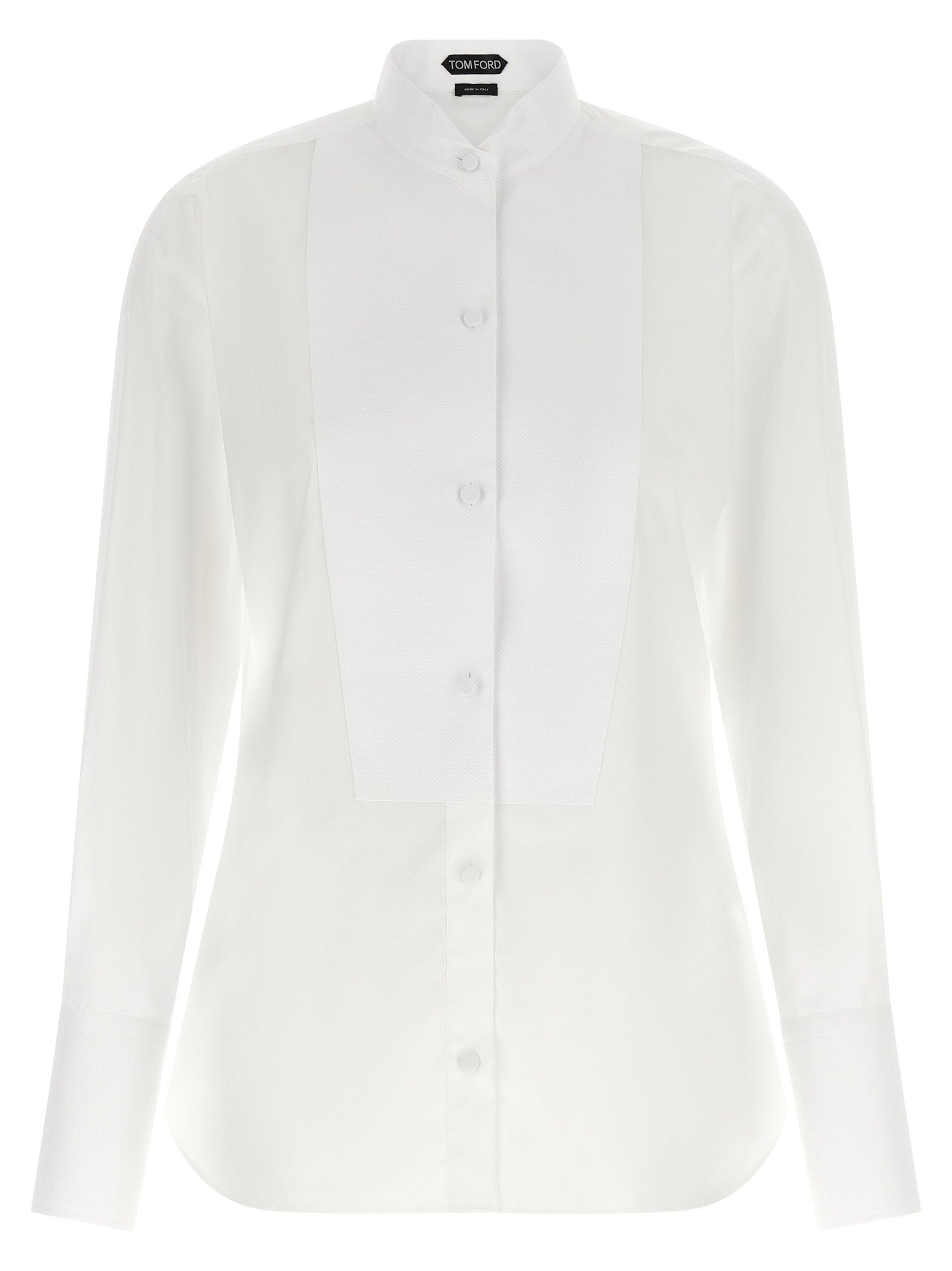 Tom Ford Textured Cotton Tuxedo Shirt — White