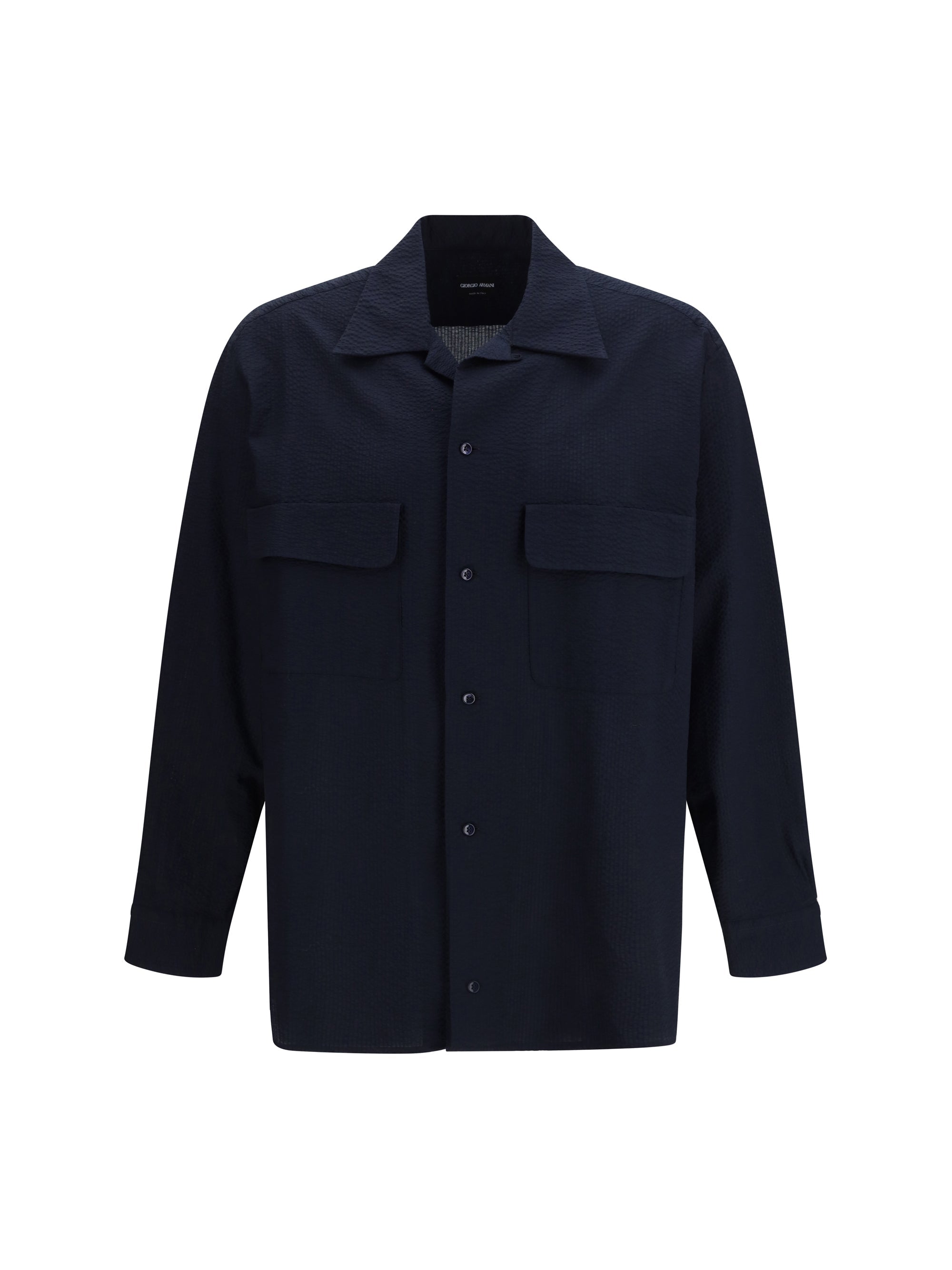 Giorgio Armani Cotton Classic Collar Shirt — Navy
