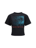 Balenciaga Graphic-Print Cropped T-Shirt — Black