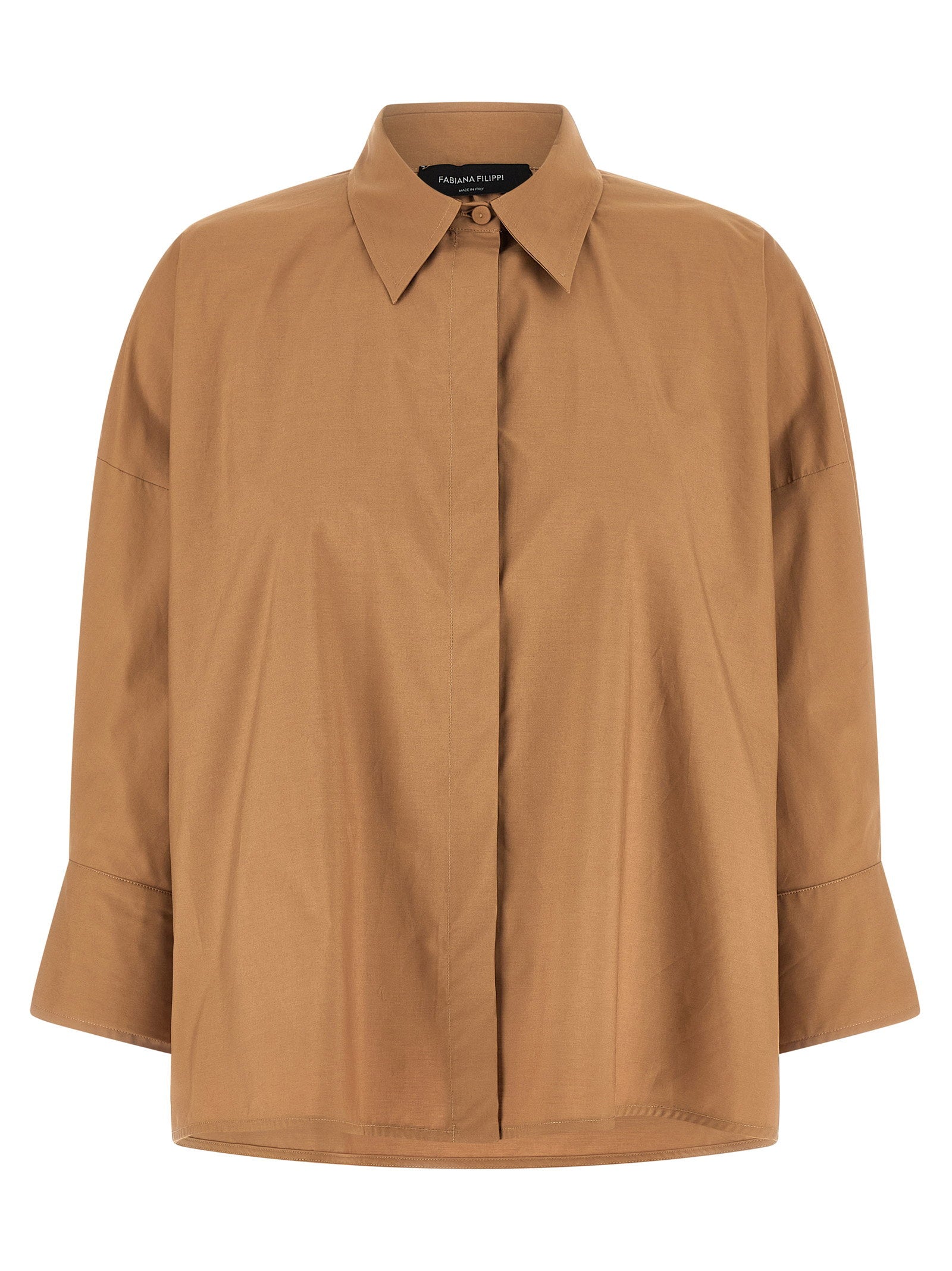 Fabiana Filippi Diamond Thread Cotton Poplin Shirt — Camel