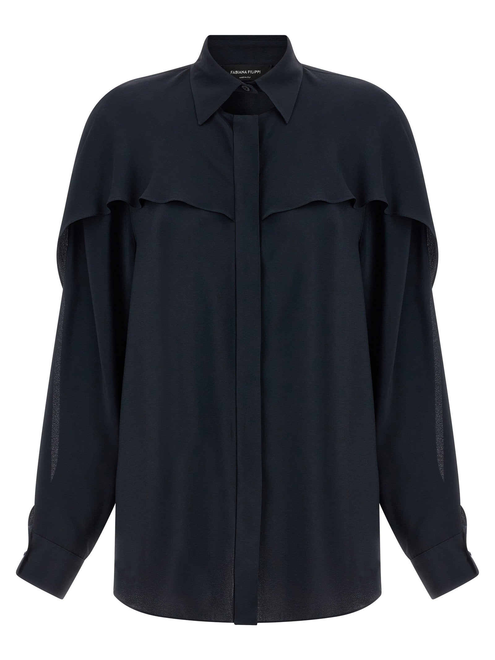 Fabiana Filippi Cutout Collar Silk Blend Blouse — Black