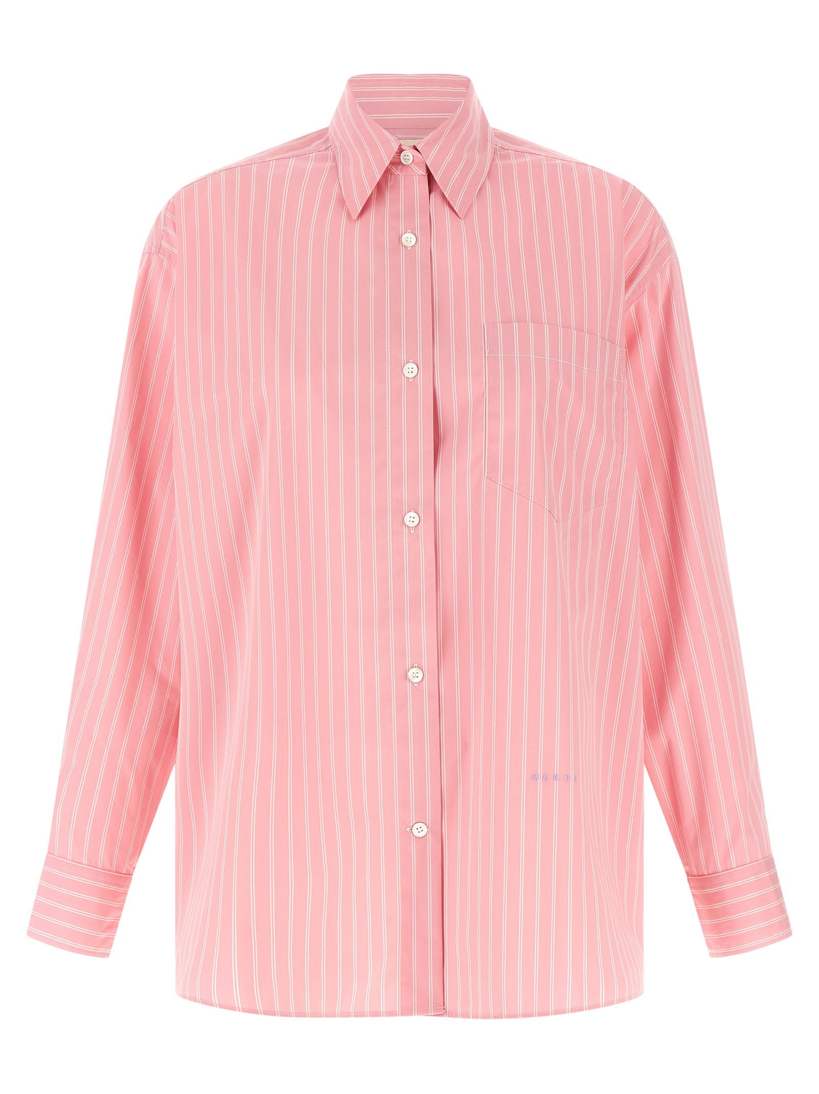 Marni Striped Cotton-Blend Poplin Shirt — Pink