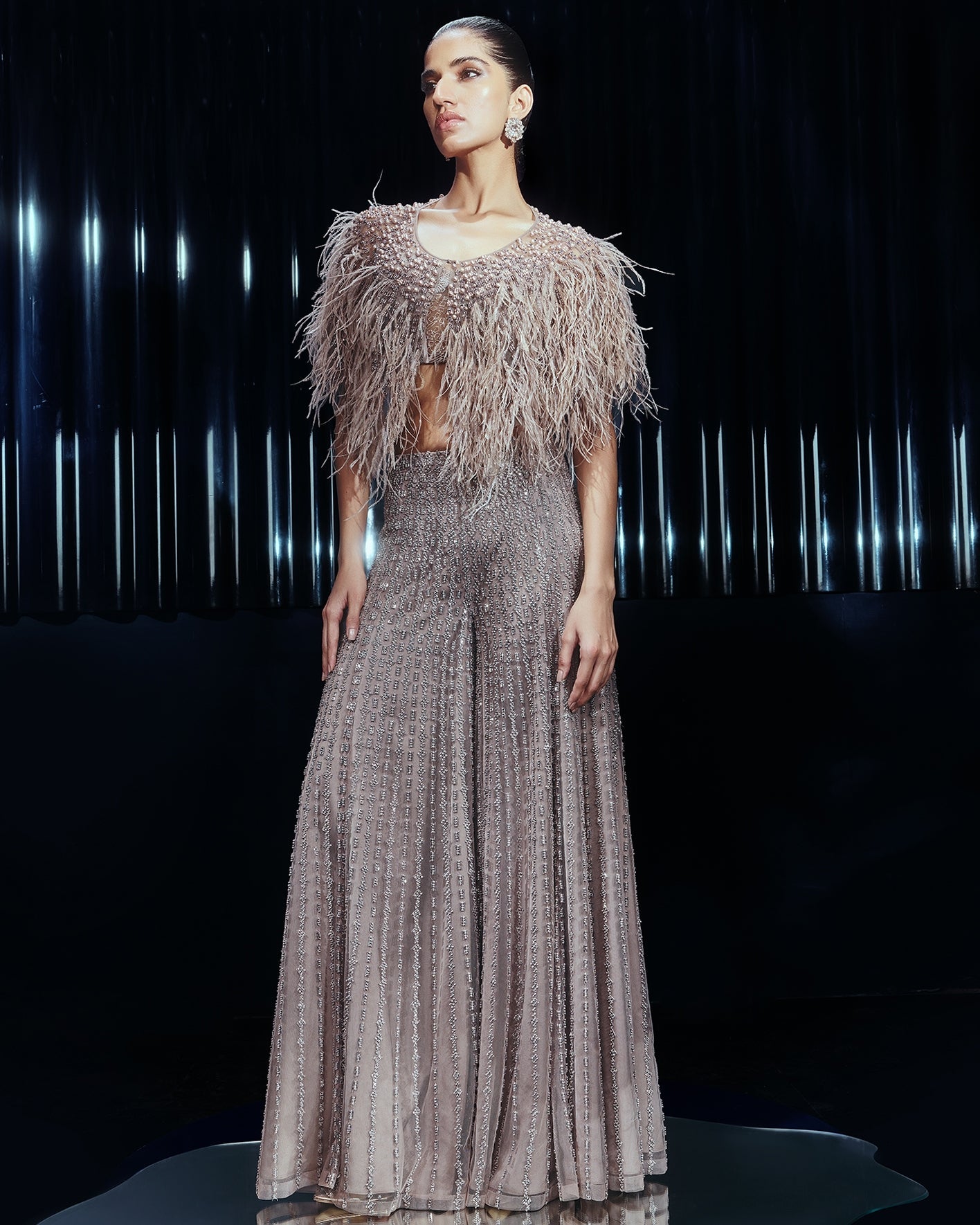 Rose Crystal Cape Set By KYNAH, Luxury Indian Fashion & Bridal Wear