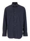 Blue Shirt with Classic Collar in Cotton Blend Stretch Man Blu Polyamide Elastane And Blouses