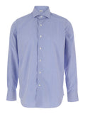 Blue Shirt with Classic Collar and All-Over Striped Motif in Cotton Man Light Blouses