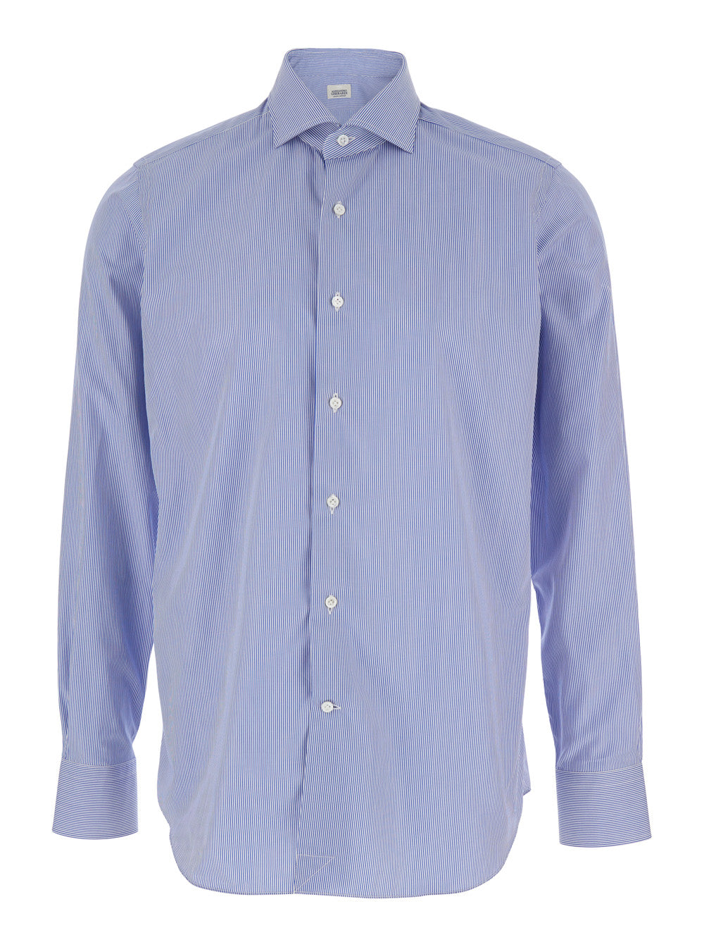 Blue Shirt with Classic Collar and All-Over Striped Motif in Cotton Man Light Blouses