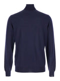 Navy Blue Turtleneck Pull with Rib Trim in Wool Man Gaudenzi Blu Virgin Jersey