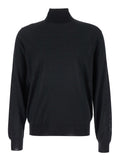 Black Turtleneck with Long Sleeves in Wool Man Virgin Jersey