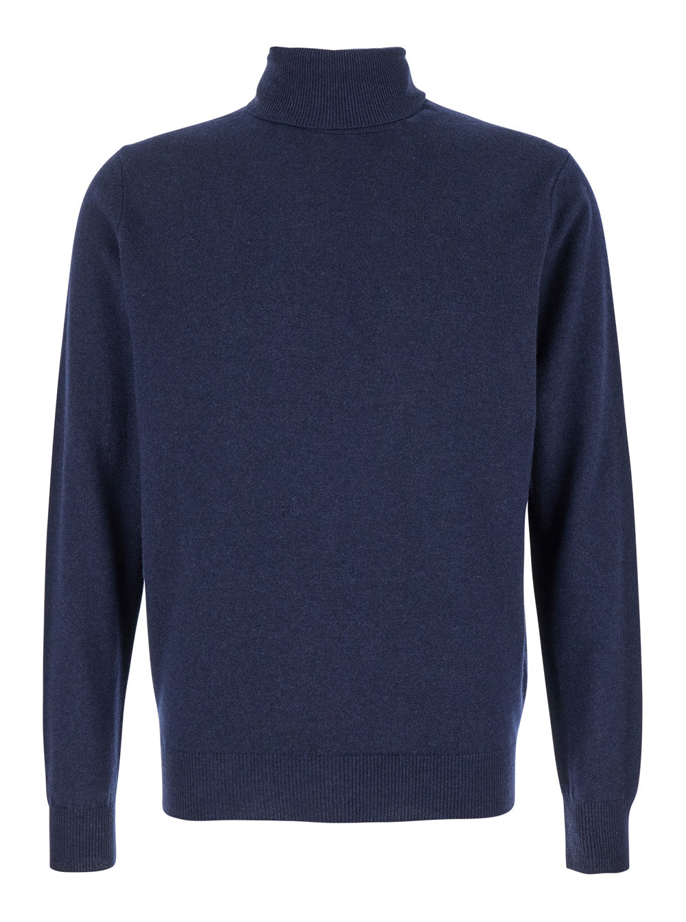 Blue Turtleneck Sweater in Merino Wool and Silk Blend Man Blu Merinos Cashmere Jersey