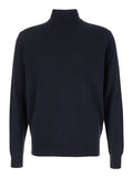 Dark Blue Turtleneck Sweater in Merino Wool and Silk Blend Man Blu Merinos Cashmere Jersey