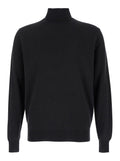 Black Turtleneck Sweater in Merino Wool and Silk Blend Man Merinos Cashmere Jersey