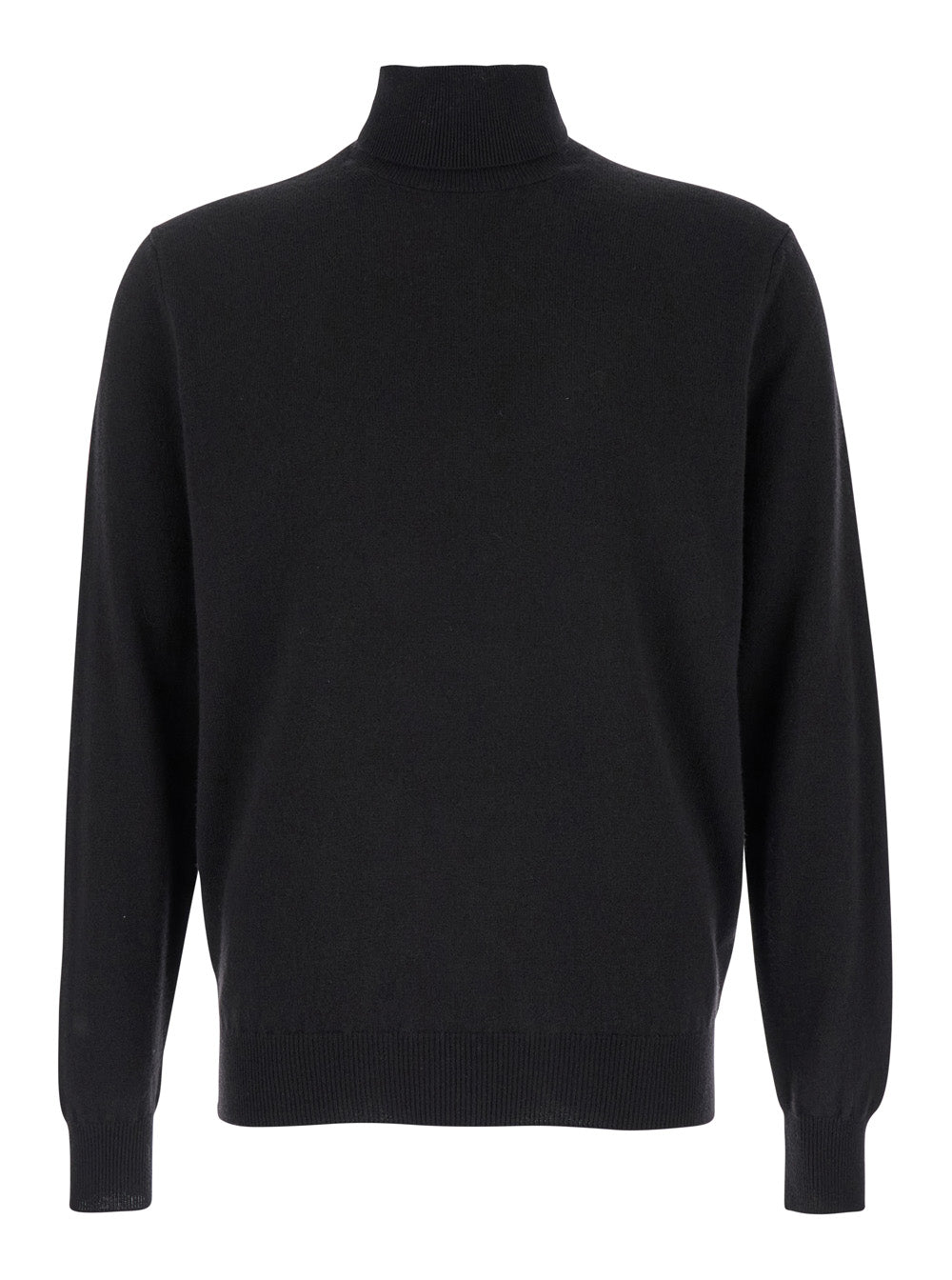 Black Turtleneck Sweater in Merino Wool and Silk Blend Man Merinos Cashmere Jersey