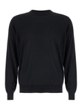Black Crewneck Sweater in Wool and Cashmere Man Merinos Silk Jersey