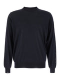 Blue Crewneck Sweater with Ribbed Trims in Wool Man Blu Virgin Jersey