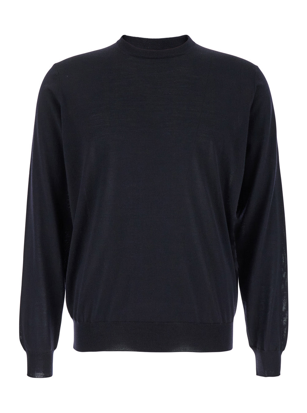 Blue Crewneck Sweater with Ribbed Trims in Wool Man Blu Virgin Jersey