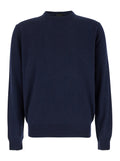 Blue Crewneck Sweater in Merino Wool and Silk Blend Man Blu Merinos Cashmere Jersey
