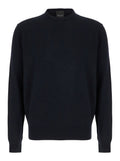 Dark Blue Crewneck Sweater in Merino Wool and Silk Blend Man Blu Merinos Cashmere Jersey