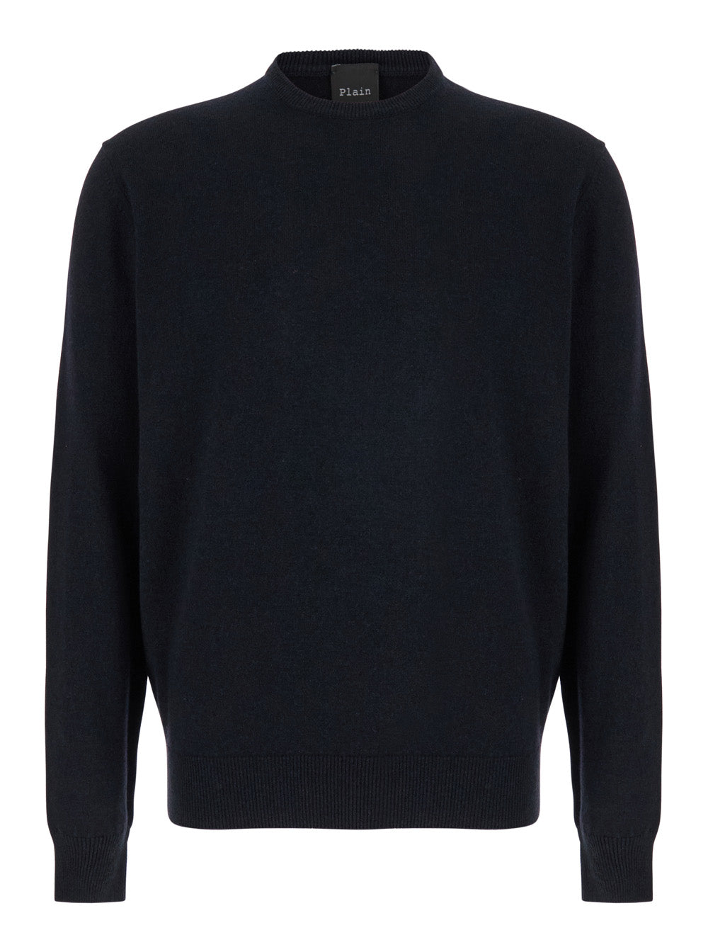 Dark Blue Crewneck Sweater in Merino Wool and Silk Blend Man Blu Merinos Cashmere Jersey