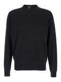 Black Crewneck Sweater in Merino Wool and Silk Blend Man Merinos Cashmere Jersey