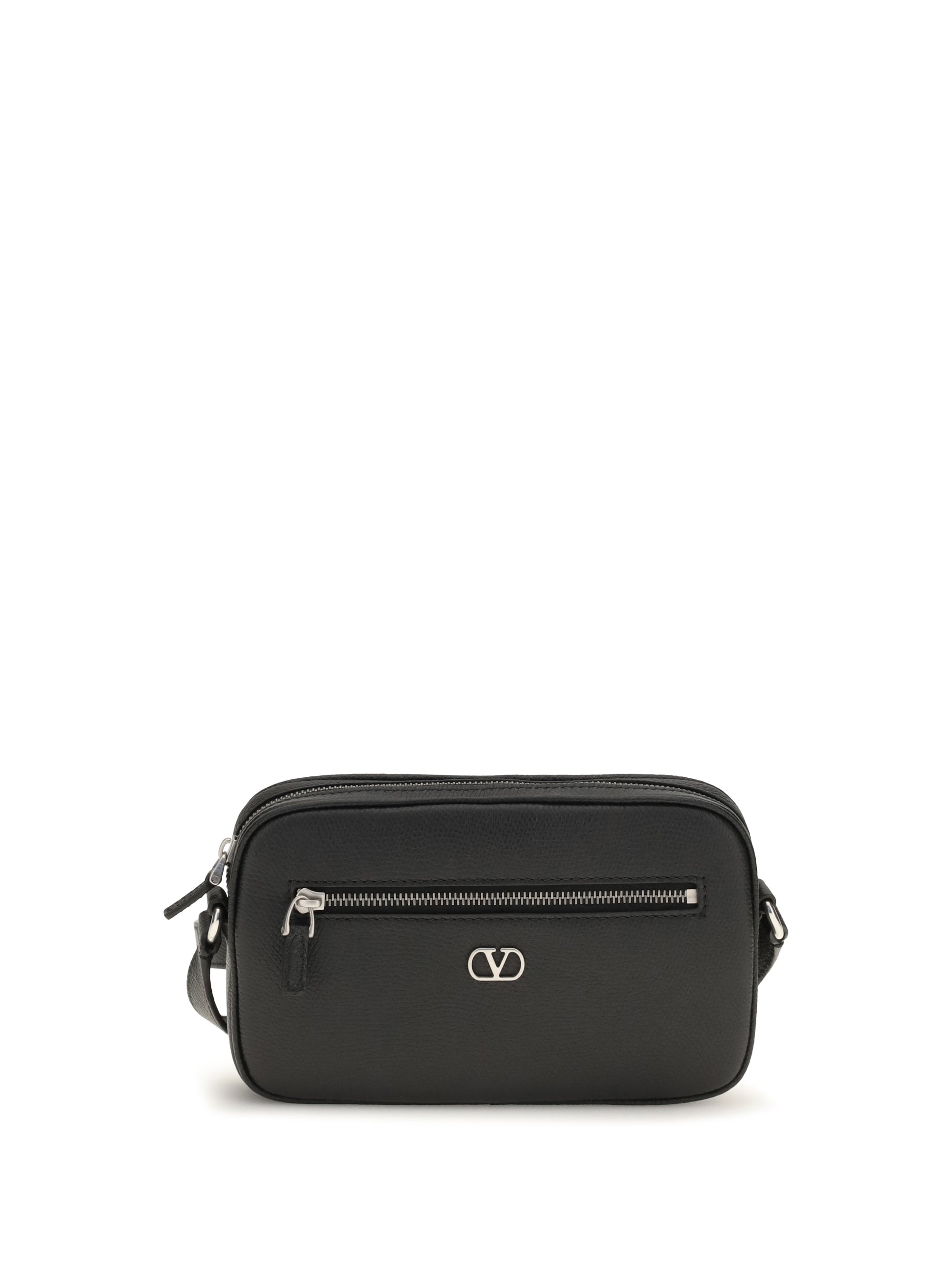 Valentino Garavani Grained Leather VLogo Crossbody Bag — Black