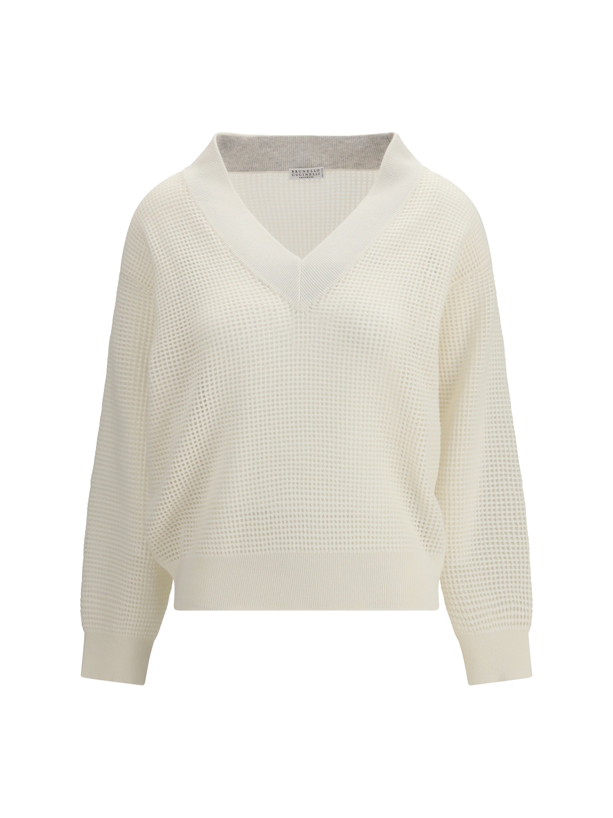 Brunello Cucinelli Cashmere Net Sweater — Beige
