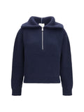 Malo Cashmere High-Neck Zip Sweater — Navy