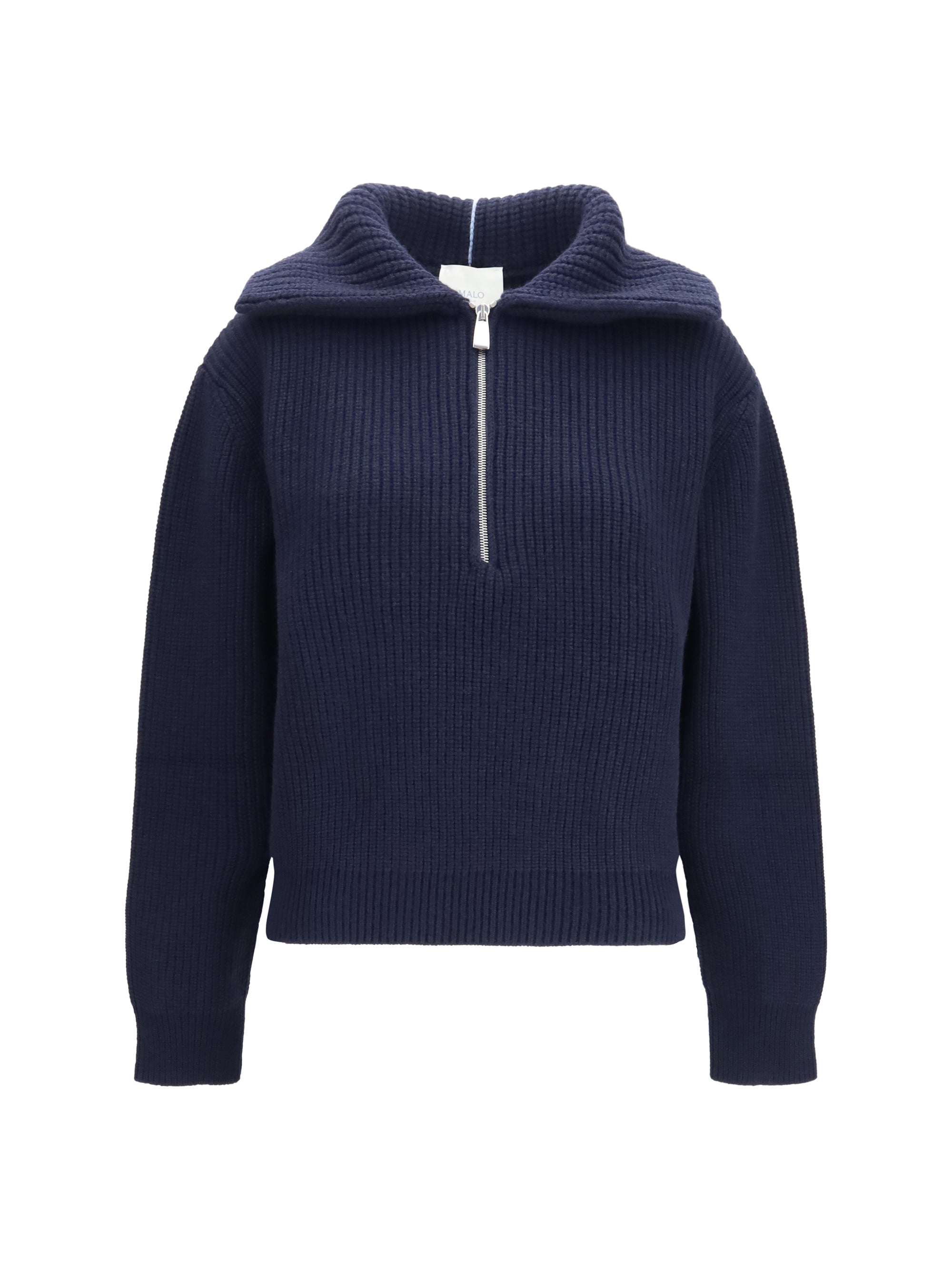 Malo Cashmere High-Neck Zip Sweater — Navy
