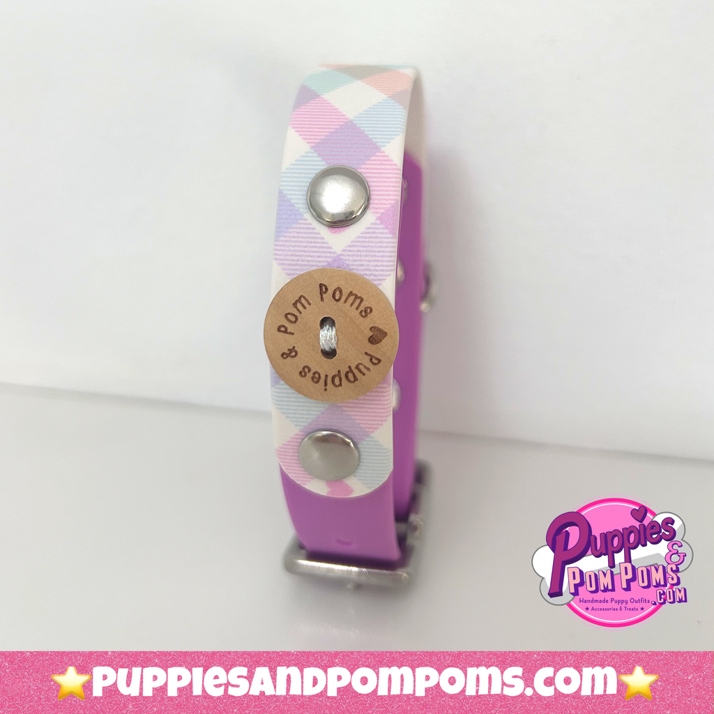 Handmade Dog Collar - Pastel Vichy - White