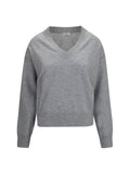 Brunello Cucinelli V-Neck Cashmere Sweater — Gray