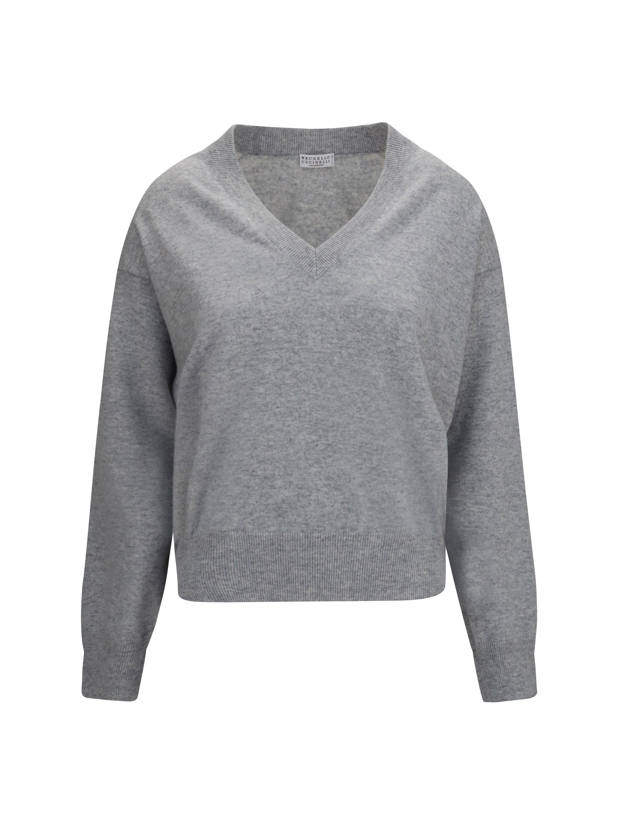 Brunello Cucinelli V-Neck Cashmere Sweater — Gray
