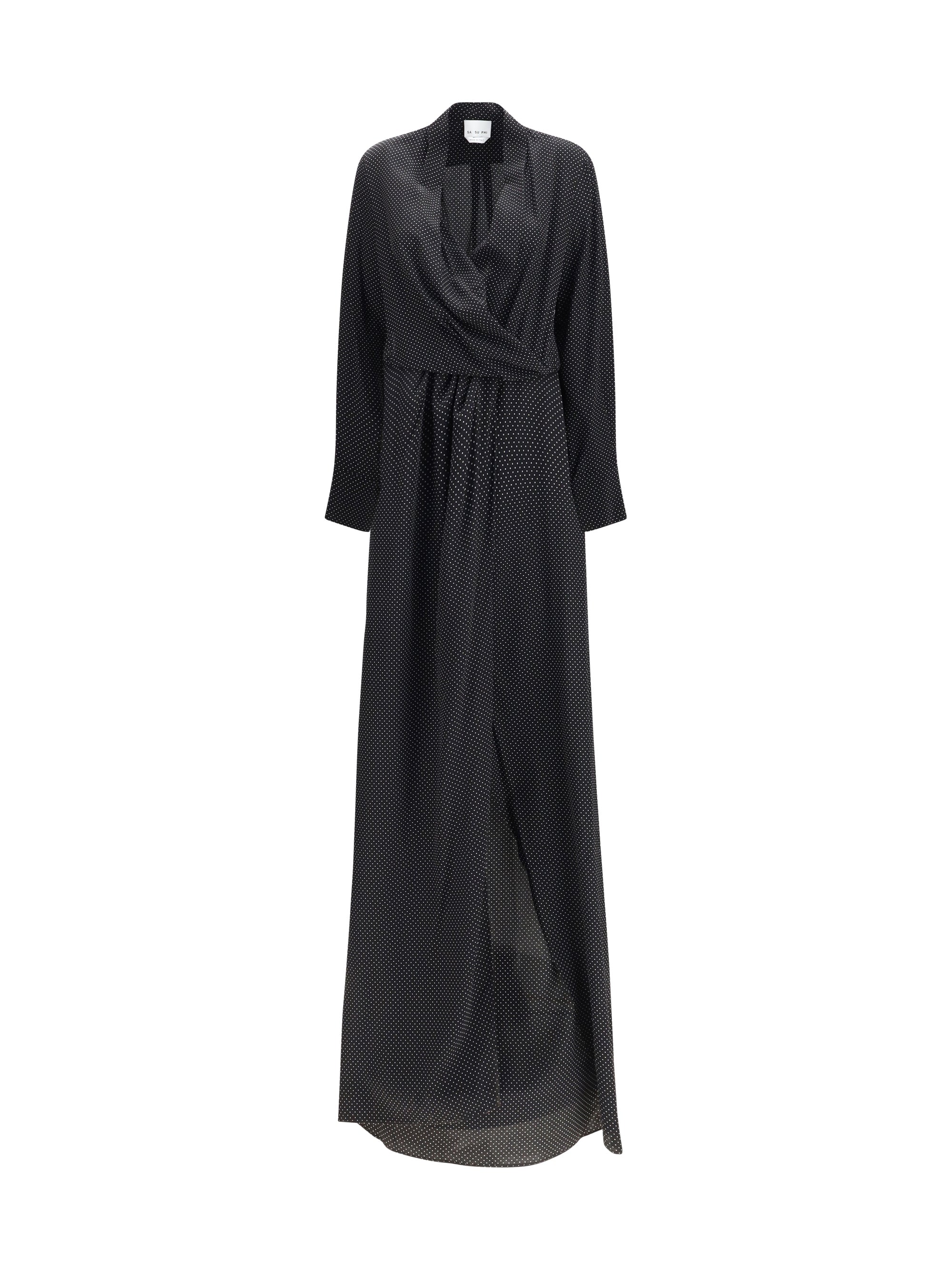 Sa Su Phi Criss-Cross Polka-Dot Silk Crepe De Chine Dress — Black