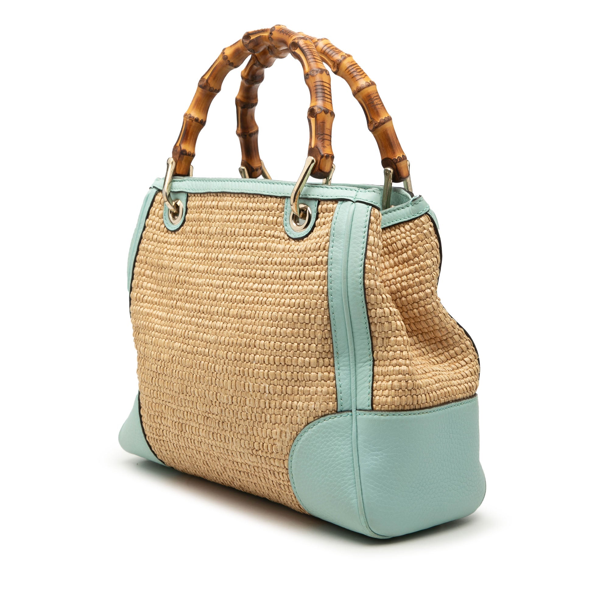 Small Raffia Bamboo Shopper Satchel