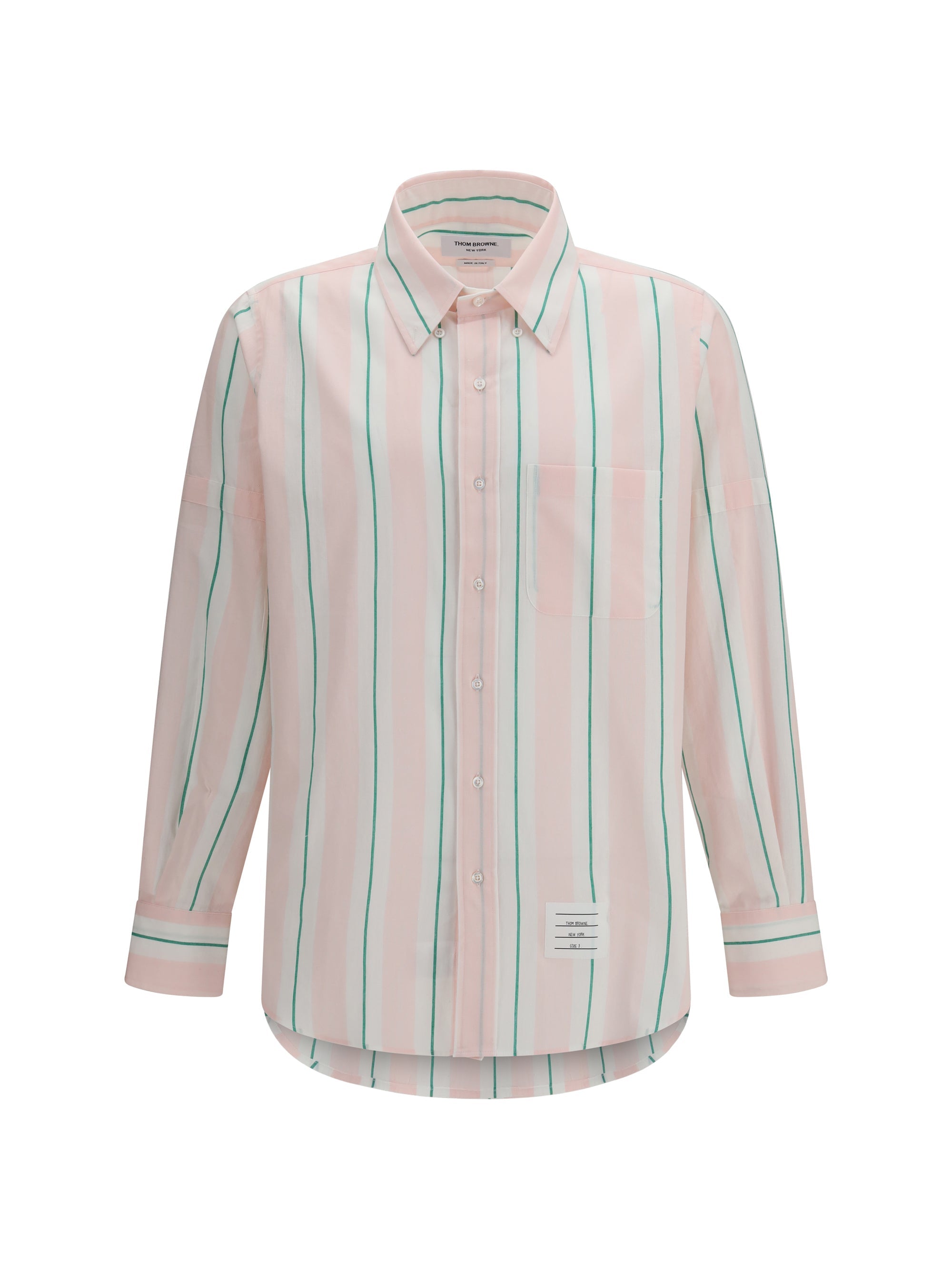 Thom Browne Striped Cotton Button-Down Shirt — Pink