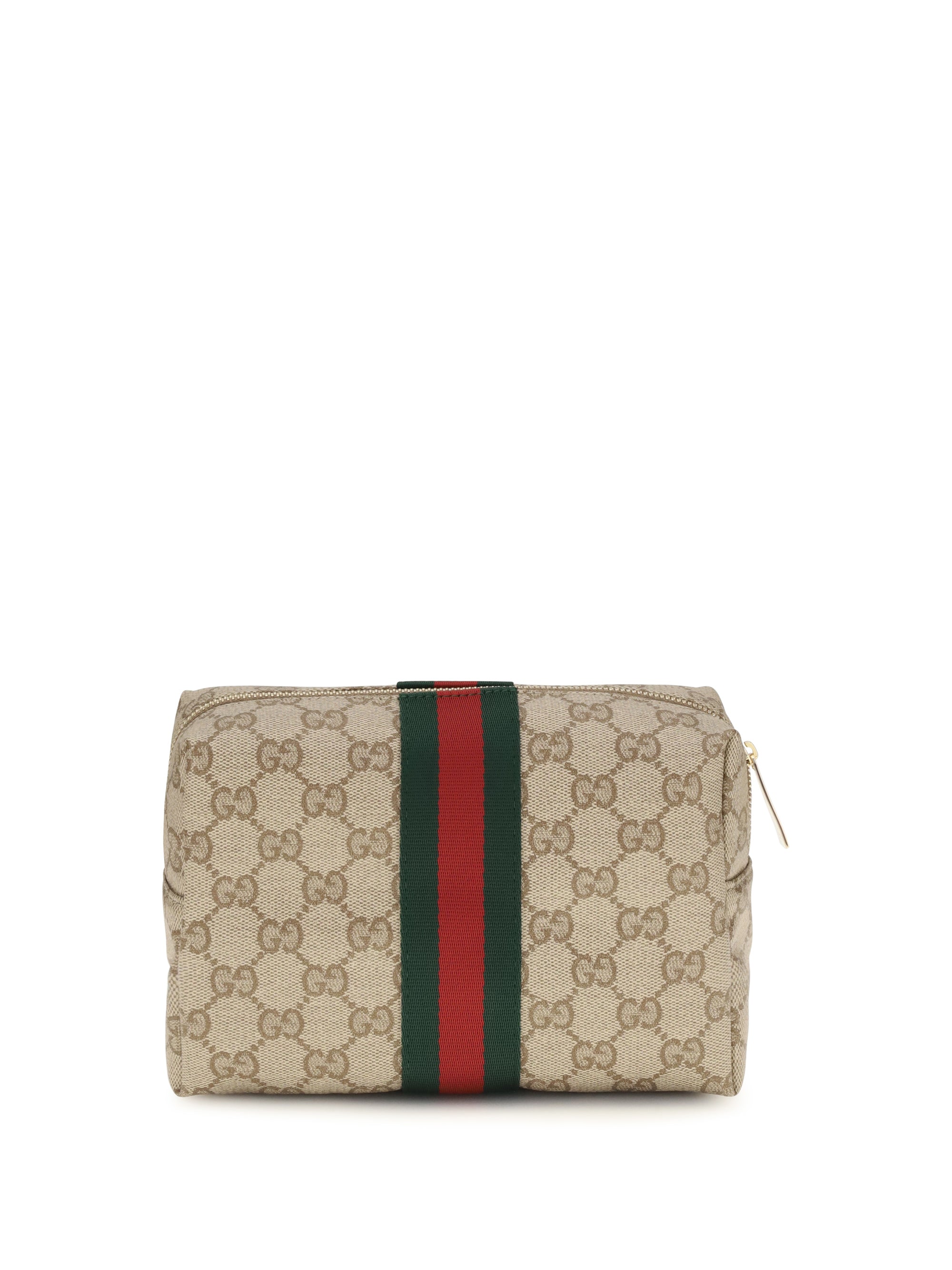 Gucci GG Monogram with Web Stripe Beauty Case — Beige