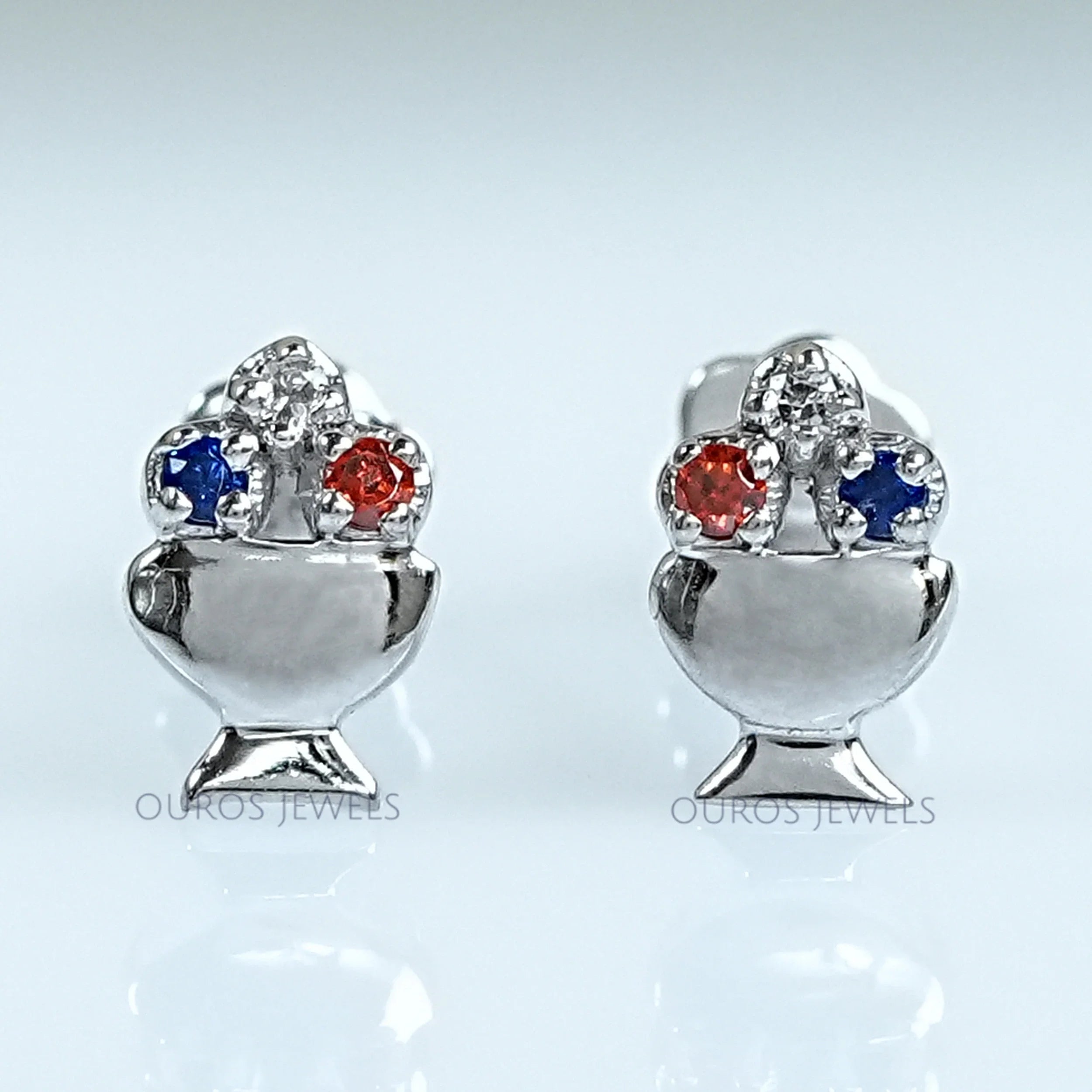 Diamond And Gemstone Stud Ice Cream Earrings