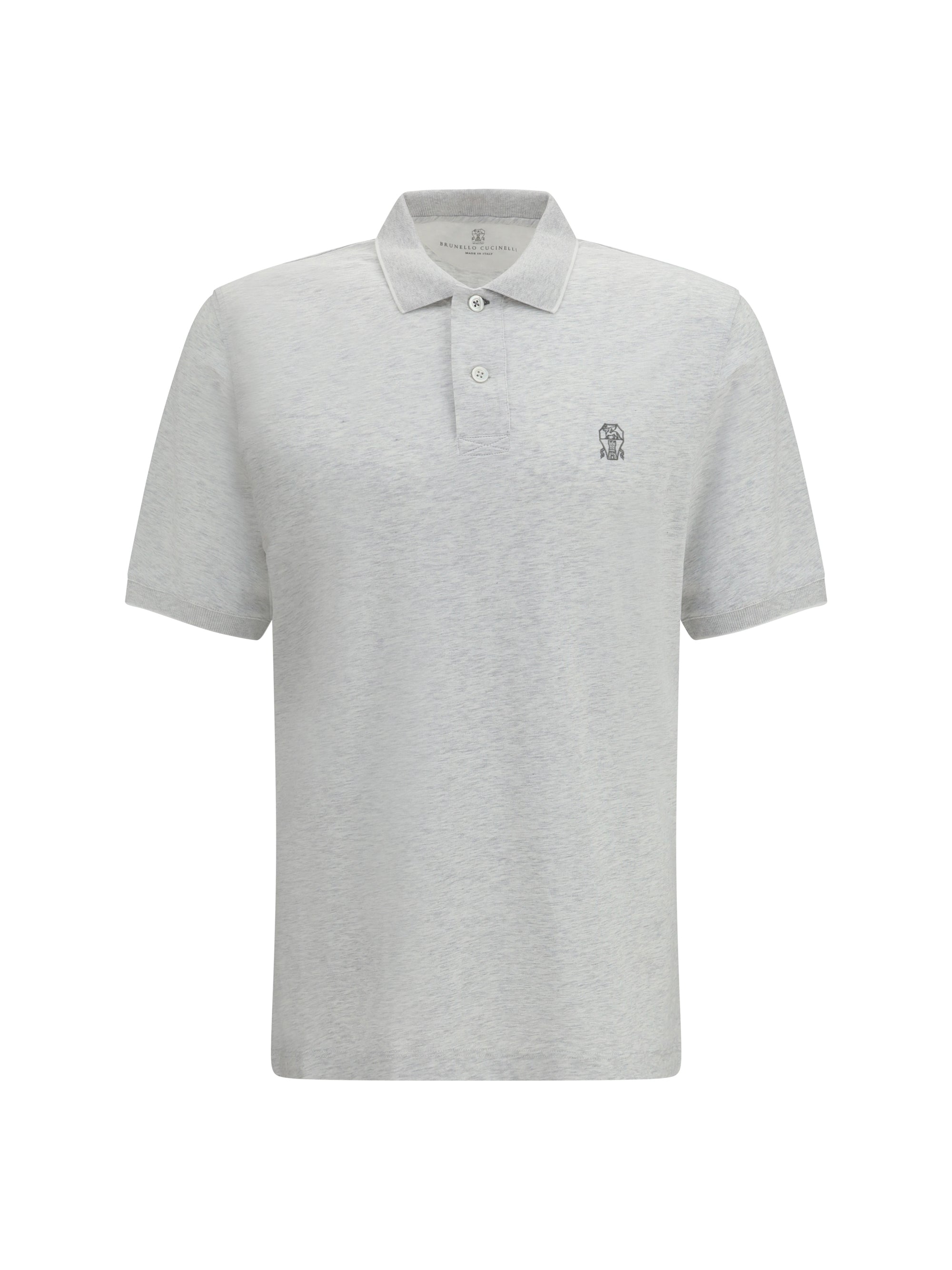 Brunello Cucinelli Embroidered Cotton Jersey Polo — Gray