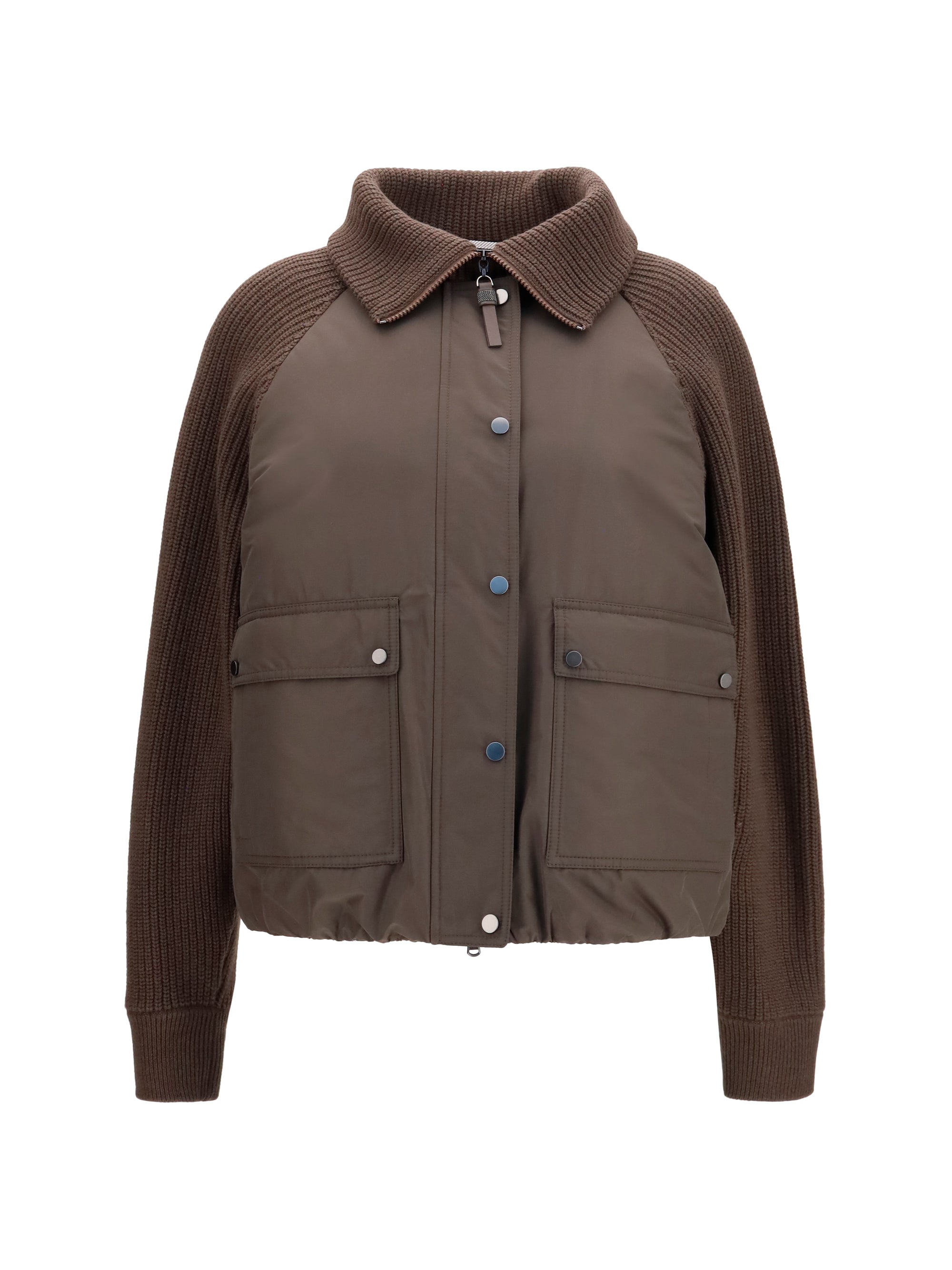 Brunello Cucinelli Wool Sleeves Down Jacket — Brown