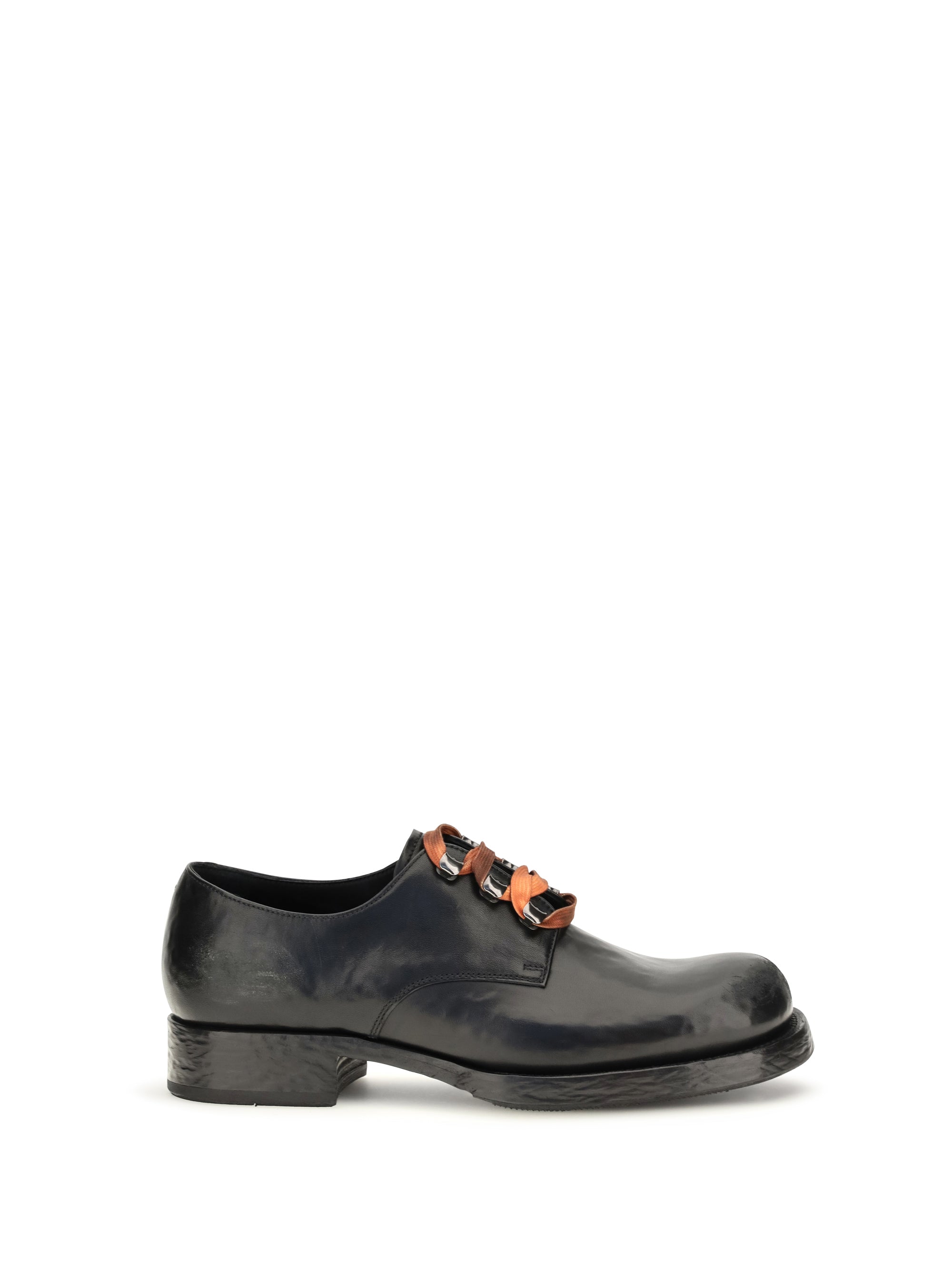 Prada Distressed Leather Lace-Up Oxford — Black