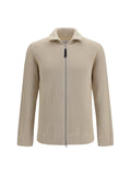 Cárdigan de Lana y Algodón Acanalado con Cremallera Maison Margiela — Beige