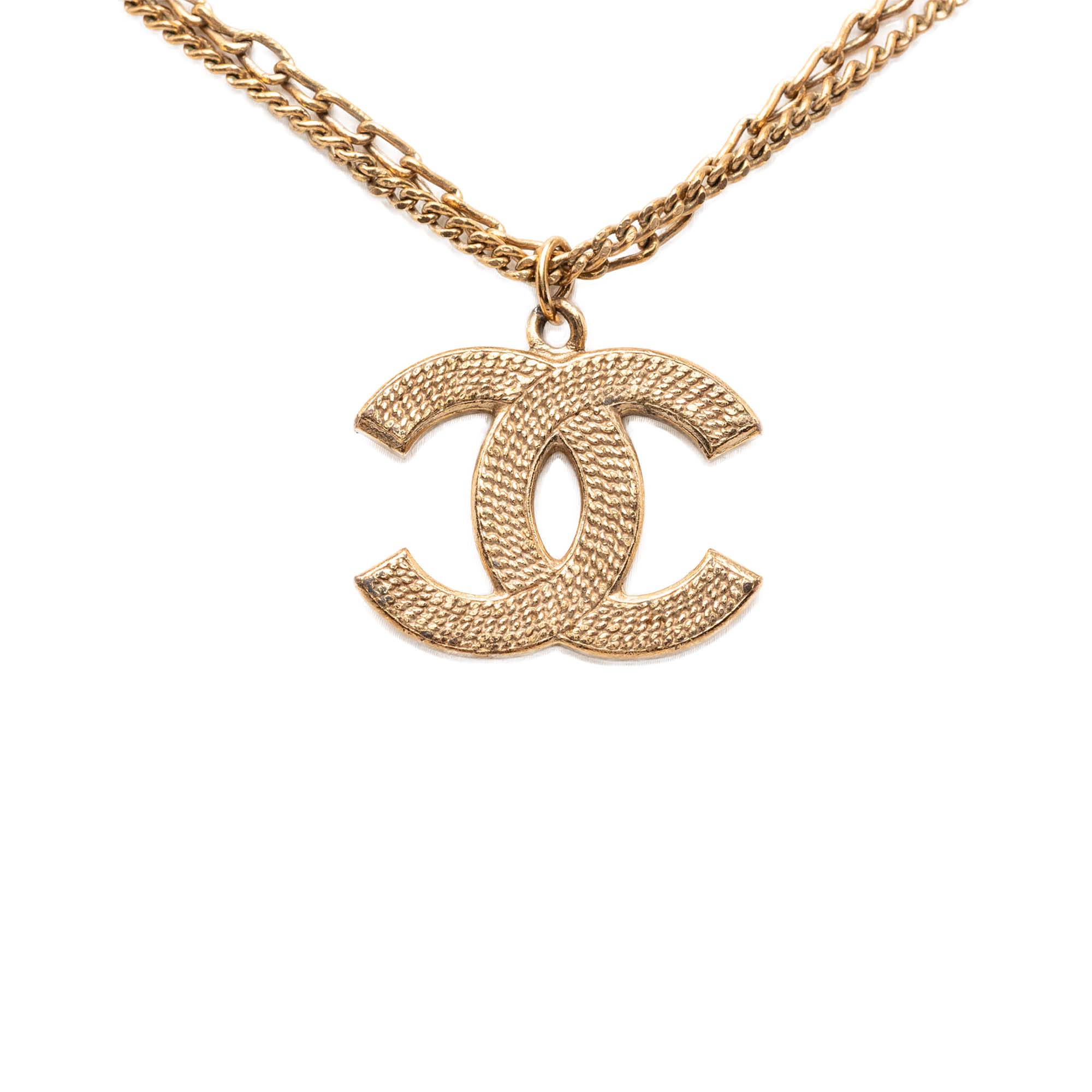 CC Gold Plated Textured Pendant Double Chain Necklace