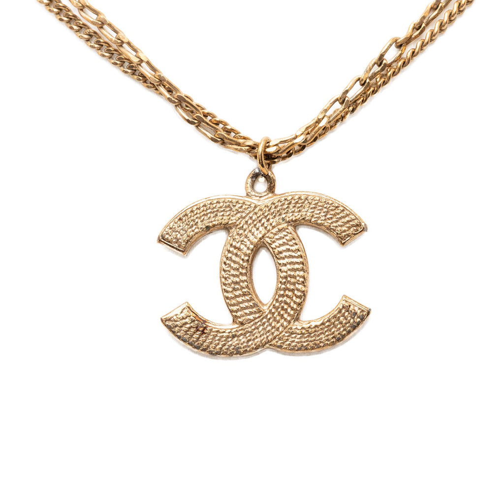 CC Gold Plated Textured Pendant Double Chain Necklace
