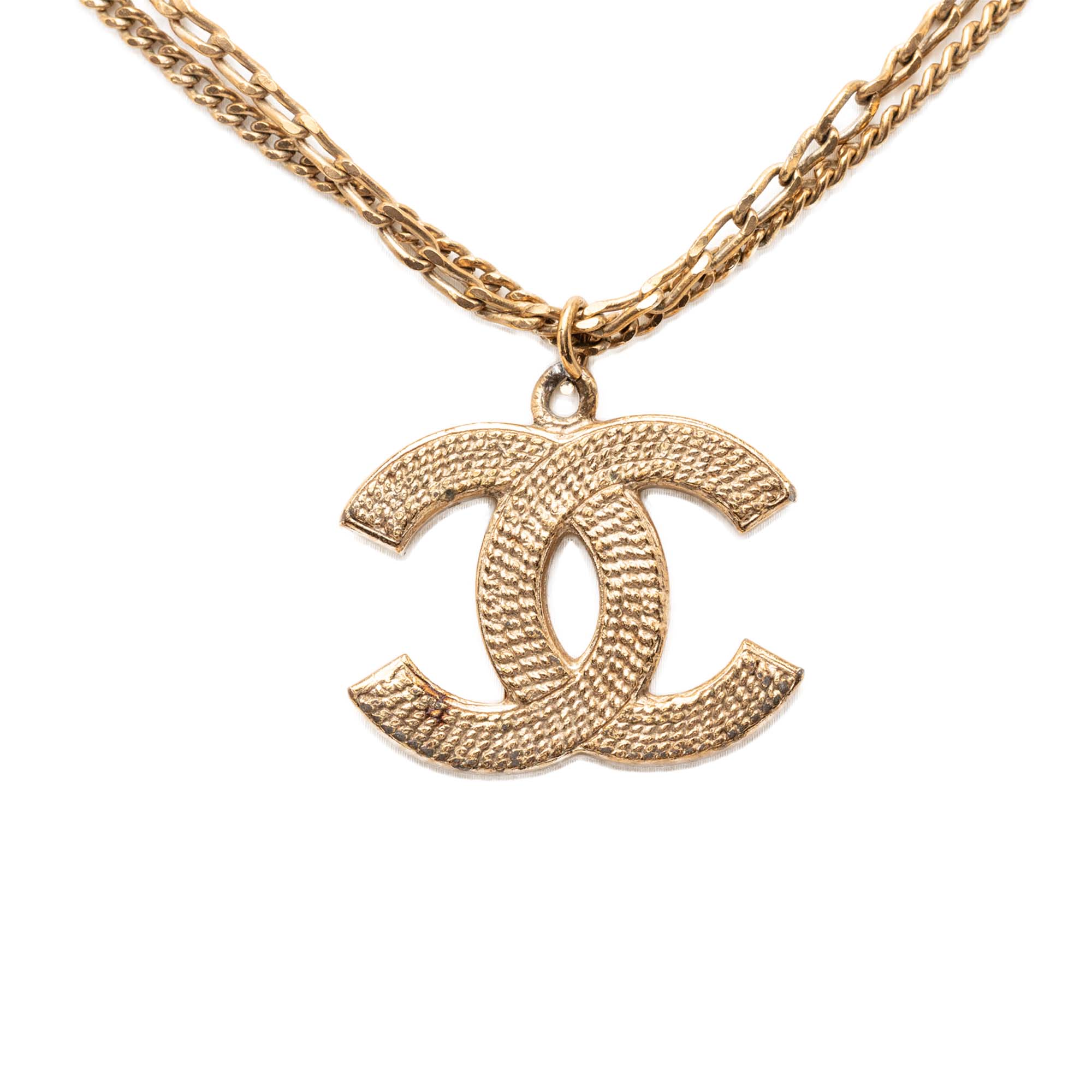 CC Gold Plated Textured Pendant Double Chain Necklace