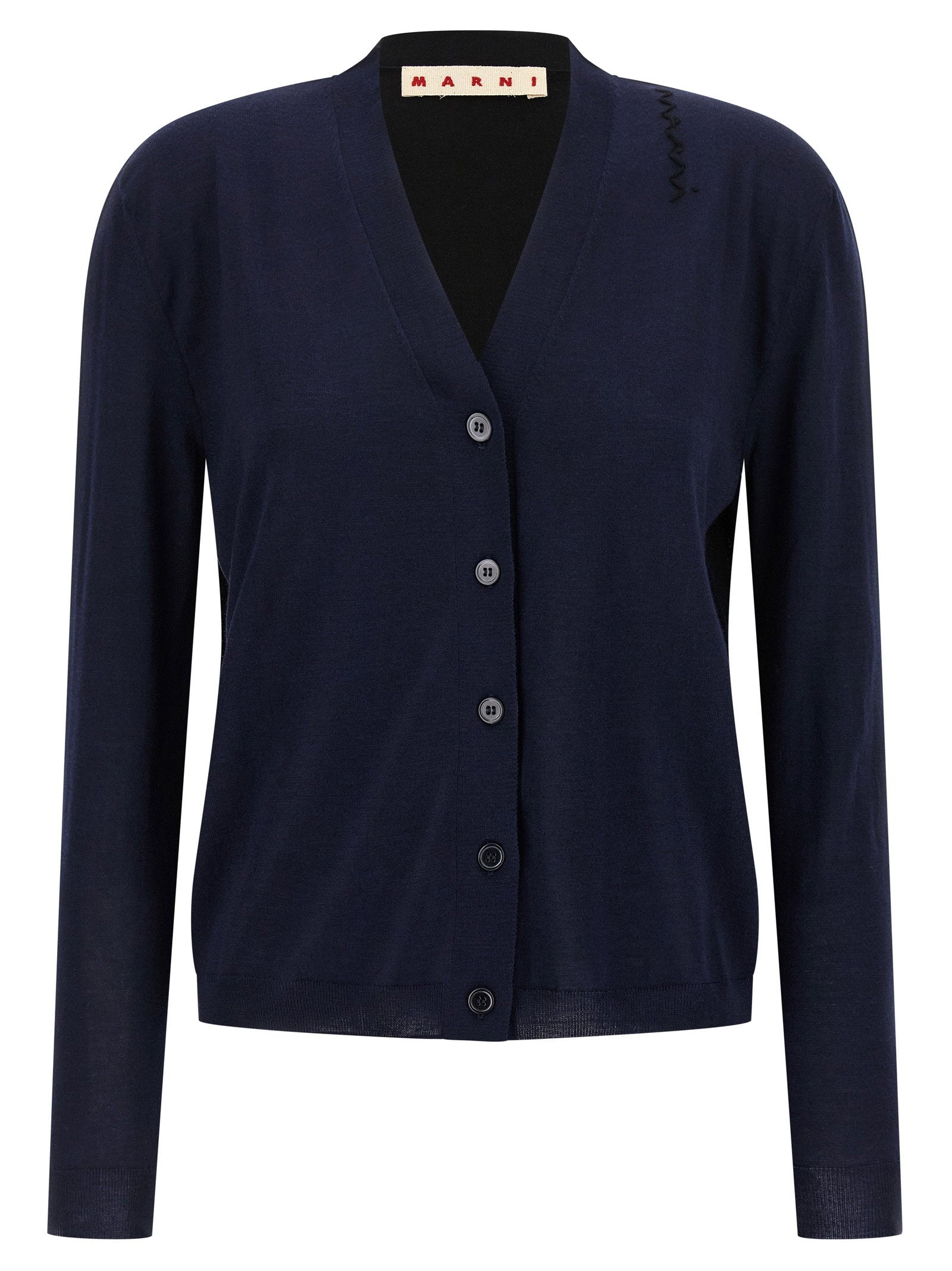 Marni Two-Tone Wool-Silk Cardigan — Navy