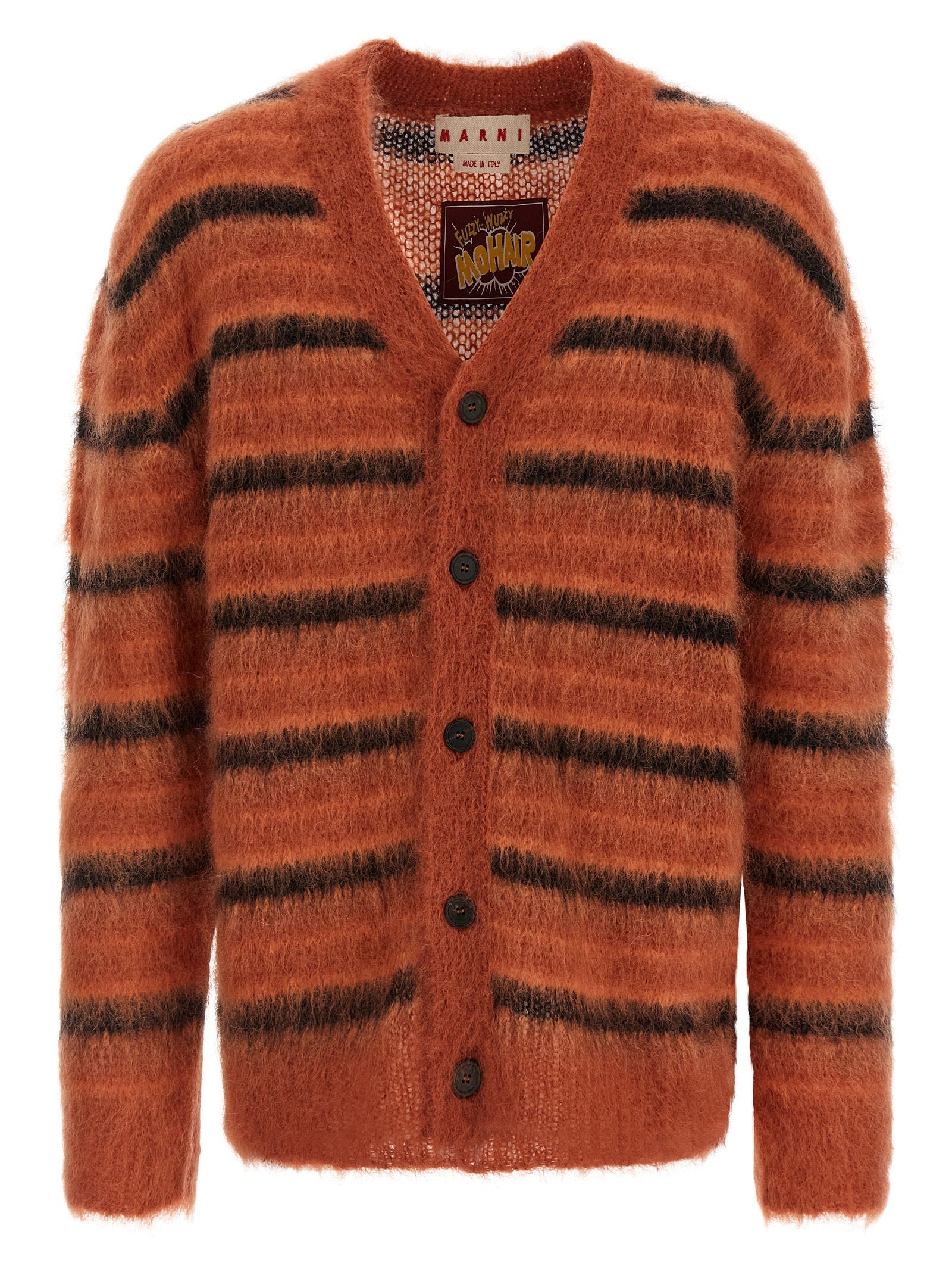 Marni Brushed Striped Mohair Cardigan — Rust