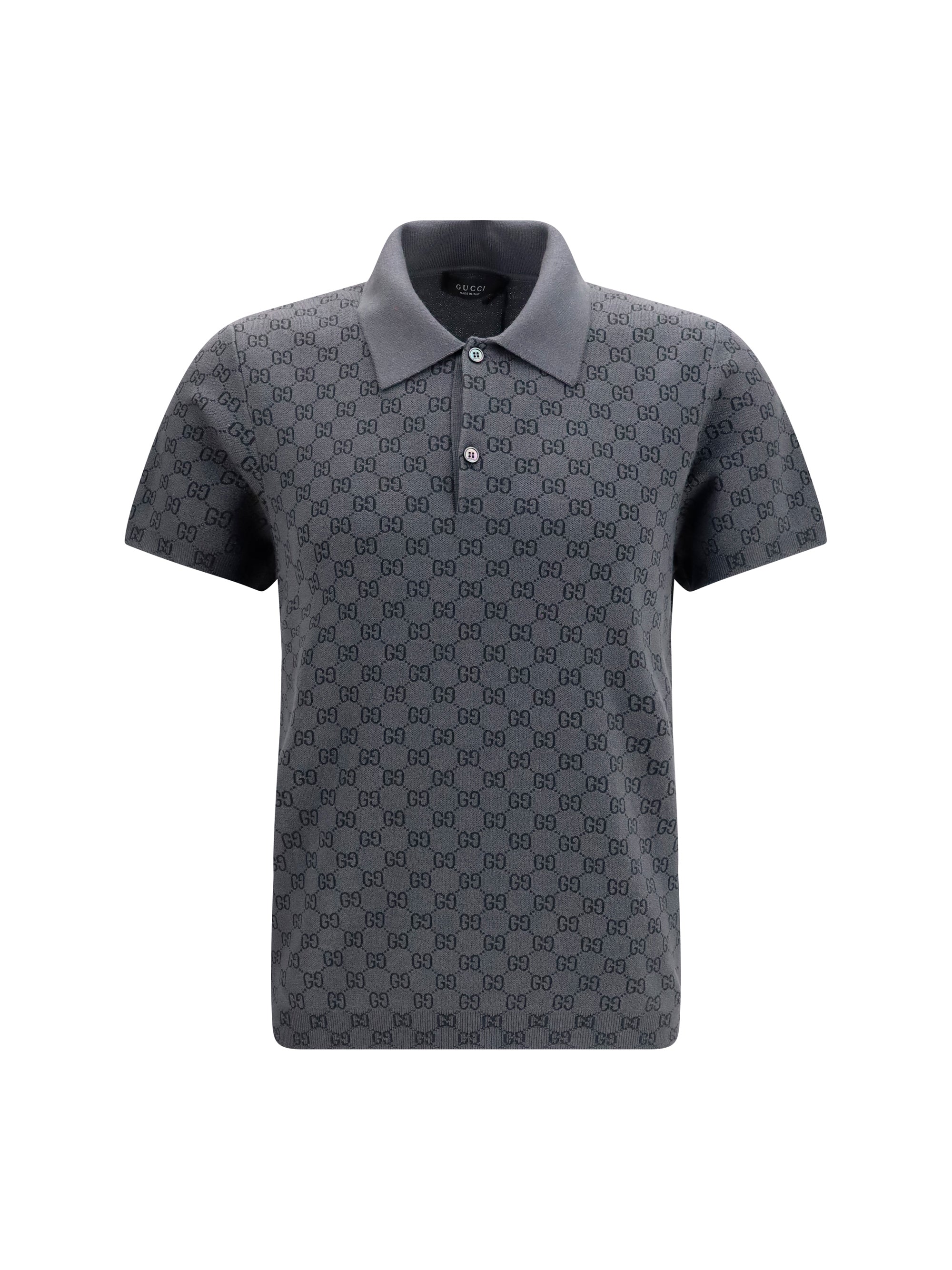 Gucci GG Jacquard Wool and Silk Polo Shirt — Gray
