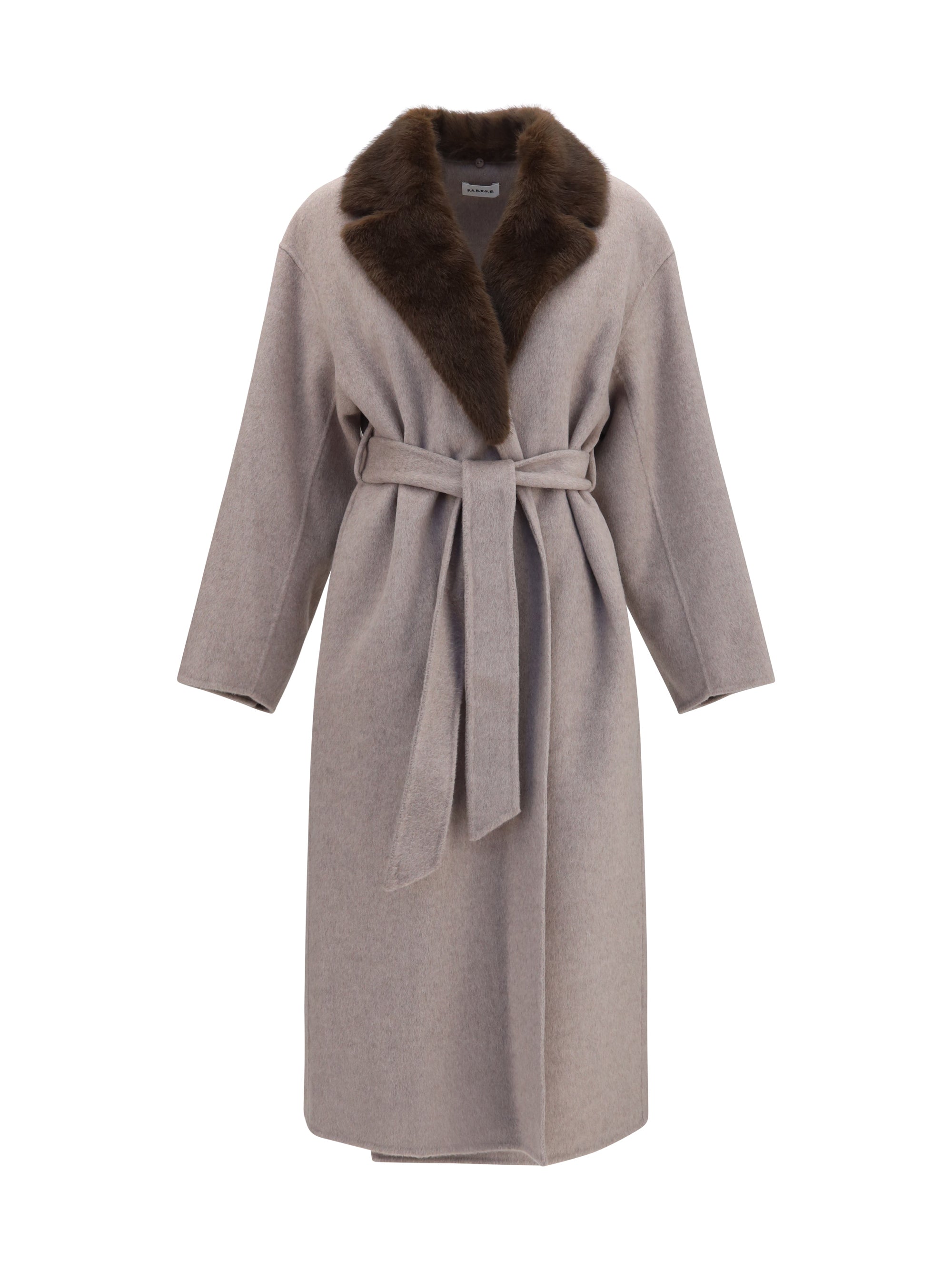 P.A.R.O.S.H. Fur Collar & Belt Coat — Gray