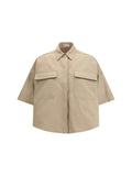 Brunello Cucinelli Cotton-Linen Short-Sleeve Shirt — Beige
