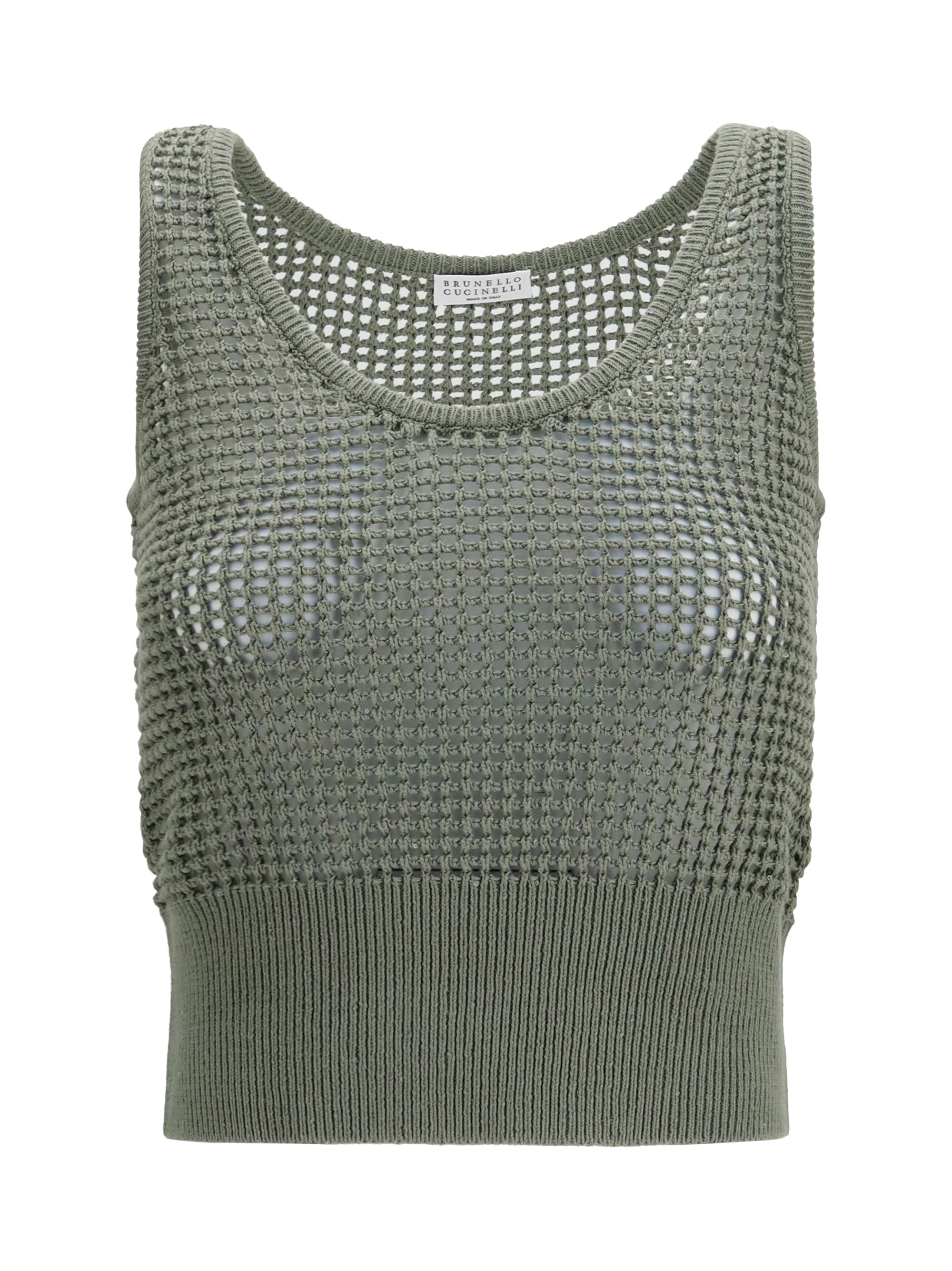 Brunello Cucinelli Perforated Sequin Tank Top — Green