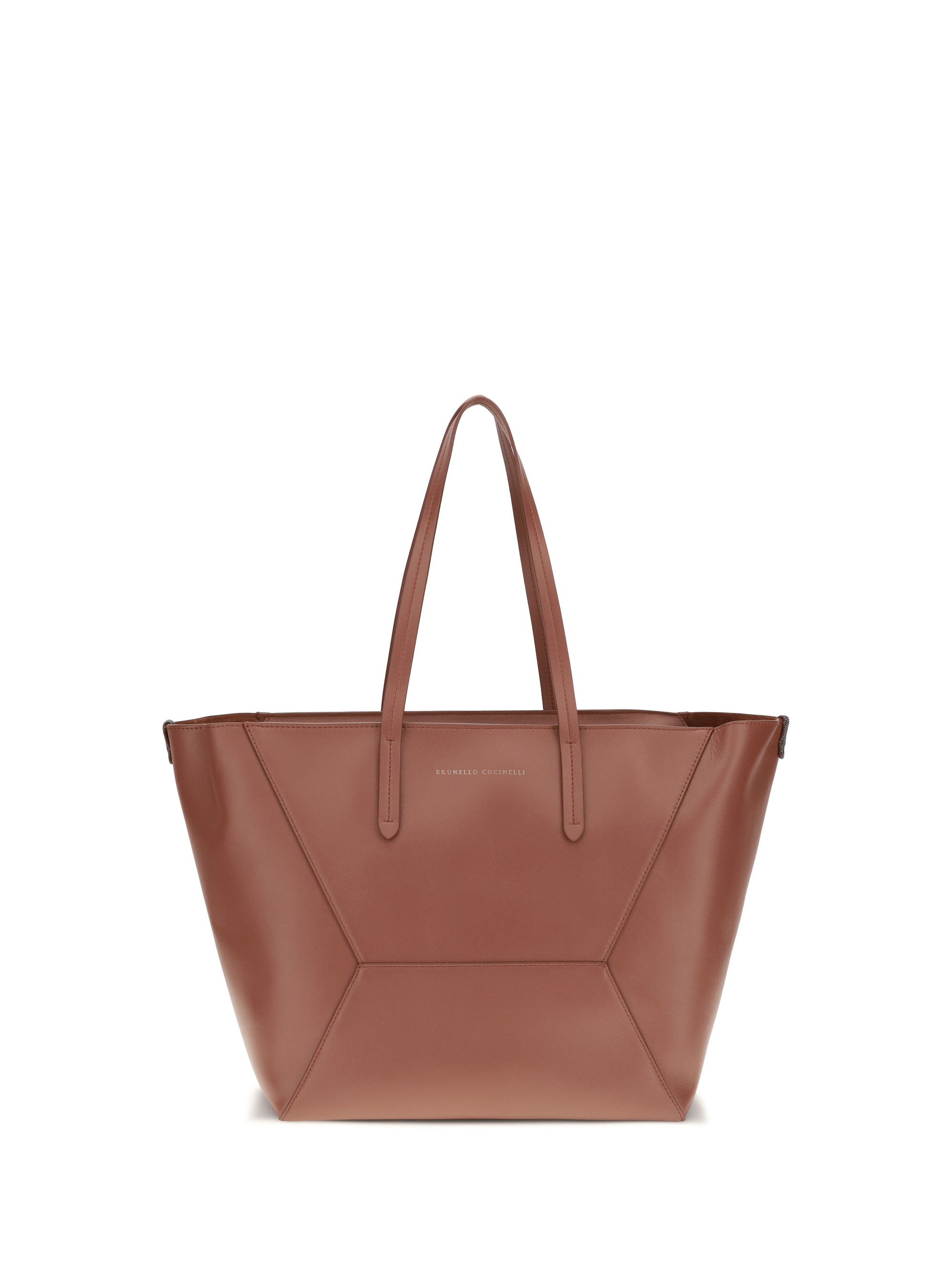 Brunello Cucinelli Hammered Calf Leather Tote Bag — Brown