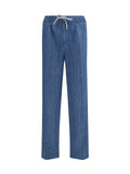Brunello Cucinelli Lightweight Denim with Drawstring Trousers — Blue